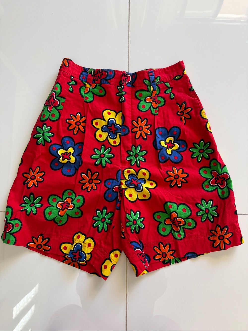 Women’s Vintage High Waist Red Floral Print Shorts